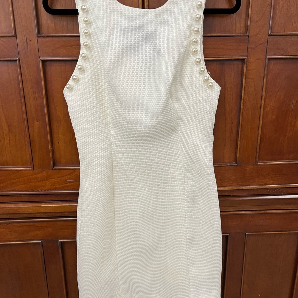Entro Cream Pearl-Accent Mini Dress
